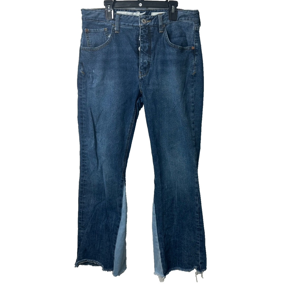 Pilcro Anthropologie Flare Jeans Raw Hem High Rise Denim Blue Size 28 Boho D26